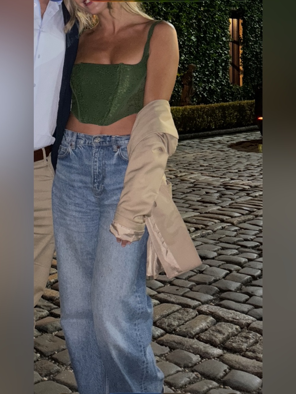 Urban Outfitters Dark Green Lace Corset Crop Top